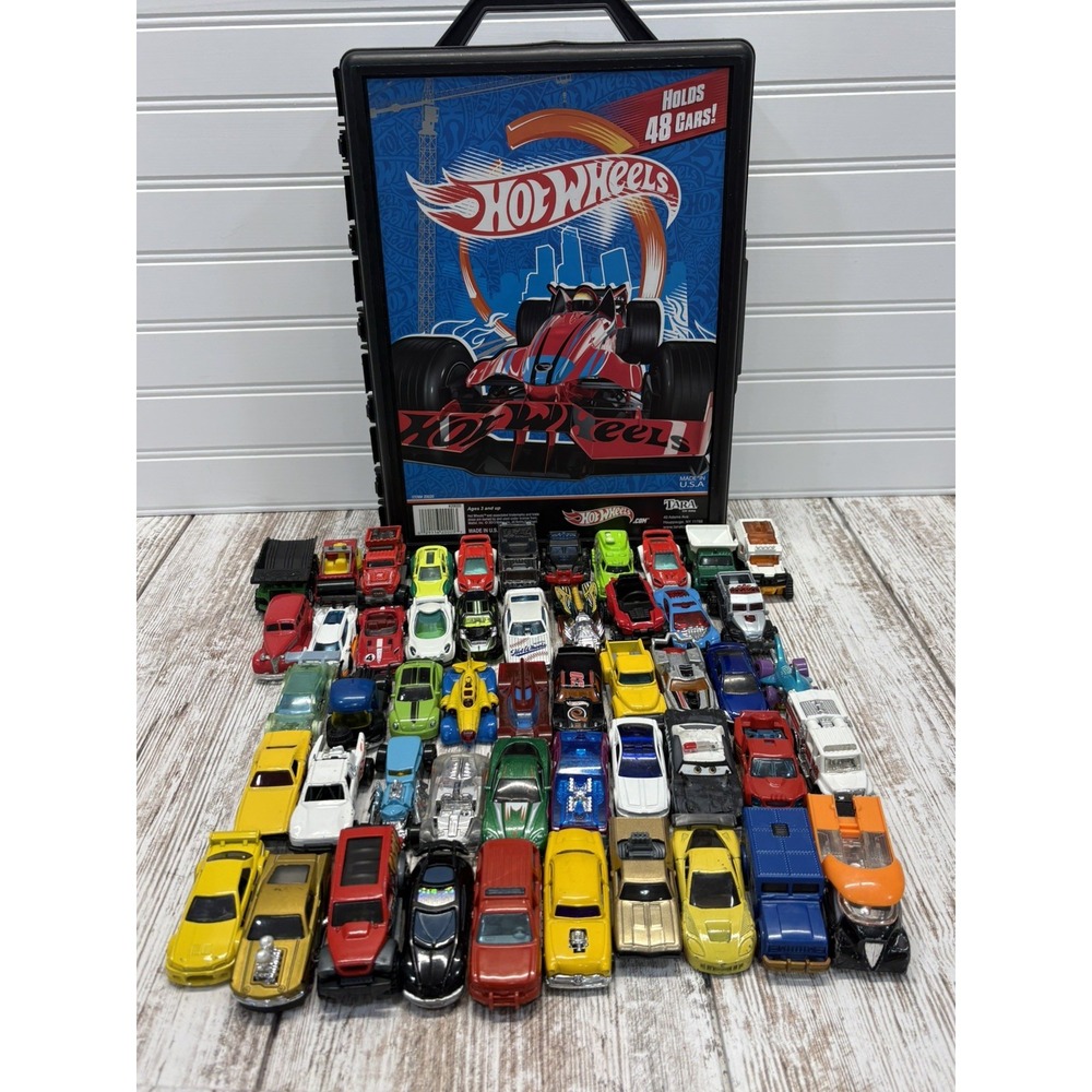 Hot Wheels & Matchbox Lot Of 51 Cars And Carrying Case